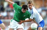 20 August 2002; Robert Doyle of Republic of Ireland in action against Mikko Innanen of Finland during the U21 International Friendly match between Finland and Republic of Ireland at Finnair Stadium in Helsinki, Finland. Photo by David Maher/Sportsfile