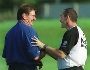 21 august 2002; Leinster assistant coach Willie Anderson, left, with Conor O`Shea, Chief Executive London Irish, prior to the Representative Match between Leinster and London Irish at Dr Hickey Park in Greystones, Wicklow. Photo by Matt Browne/Sportsfile