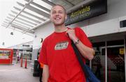 22 August 2002; Graham Barrett of Republic of Ireland at Dublin airport after arriving from Helsinki, Finland, where he scored on his debut in a friendly against Finland. Photo by David Maher/Sportsfile