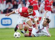 23 August 2002; Paul Donnelly of St Patrick's Athletic in action against Kevin Hunt of Bohemians during the eircom League Premier Division match between St Patrick's Athletic and Bohemians at Richmond Park in Dublin. Photo by David Maher/Sportsfile