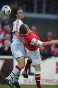 23 August 2002; Philip Hughes of St Patrick's Athletic in action against Simon Webb of Bohemians during the eircom League Premier Division match between St Patrick's Athletic and Bohemians at Richmond Park in Dublin. Photo by David Maher/Sportsfile