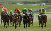 24 August 2002; Magic Star, with Johnny Murtagh up, right, on their way to winning the Curragh Equine Groundcare Maiden from Rossmore Rosie, with Billy Lee up, checked cap, and  Memphis Raines, with Tiabh O'Shea up, at The Curragh Racecourse in Kildare. Photo by Matt Browne/Sportsfile