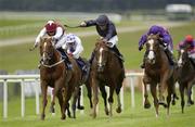 24 August 2002; Van Nistelrooy, with Mick Kinane up, on their way to winning the Galileo European Breeders Fund Futurity Stakes from Chappel Cresent, with Fran Berry up, right, and Wilful, with Keith Delgleish up, left, at The Curragh Racecourse in Kildare. Photo by Matt Browne/Sportsfile