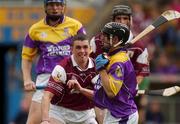 24 August 2002; John O'Connor of Wexford in action against Kevin Brady of Galway during the All-Ireland U21 Hurling Championship Semi-Final match between Galway and Wexford at Semple Stadium in Thurles, Tipperary. Photo by Damien Eagers/Sportsfile