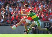 25 August 2002; Colin Corkery of Cork in action against Séamus Moynihan of Kerry during the Bank of Ireland All-Ireland Senior Football Championship Semi-Final match between Kerry and Cork at Croke Park in Dublin. Photo by Ray McManus/Sportsfile