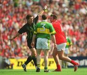 25 August 2002; Colin Corkery of Cork and Séamus Moynihan of Kerry in conversation with referee Brian White during the Bank of Ireland All-Ireland Senior Football Championship Semi-Final match between Kerry and Cork at Croke Park in Dublin. Photo by Brian Lawless/Sportsfile