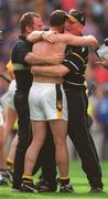 18 August 2002; Kilkenny manager Brian Cody celebrates with his captain Andy Comerford after the Guinness All-Ireland Senior Hurling Championship Semi-Final match between Kilkenny and Tipperary at Croke Park in Dublin. Photo by Ray McManus/Sportsfile