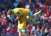 25 August 2002; Meath's Daire O'Halloran, 4, celebrates with team-mate Francis Murphy after the All-Ireland Minor Football Championship Semi-Final match between Meath and Kerry at Croke Park in Dublin. Photo by Damien Eagers/Sportsfile *** Local Caption *** during the All-Ireland Minor Football Championship Semi-Final match between Meath and Kerry at Croke Park in Dublin. Photo by Damien Eagers/Sportsfile