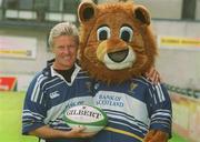 27 August 2002; Leinster coach Matt Williams with the Leinster Lions mascot as Leinster Rugby announced a year two of their sponsorship deal with Bank of Scotland at Donnybrook Stadim in Dublin. Photo by Damien Eagers/Sportsfile