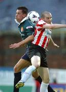 29 August 2002; Ger McCarthy of St Patrick's Athletic in action against Sean Hargan of Derry City eircom League Premier Division match between Derry City and St Patrick's Athletic at the Brandywell Stadium in Derry. Photo by David Maher/Sportsfile