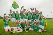 20 August 2017; The Manorhamilton Co Leitrim Girls Gaelic Football team celebrate after placing third in the U12 Girls Gaelic Football event during day 2 of the Aldi Community Games August Festival 2017 at the National Sports Campus in Dublin. Photo by Cody Glenn/Sportsfile