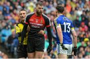 20 August 2017; Aidan O'Shea of Mayo and Paul Geaney of Kerry with referee Maurice Deegan during the GAA Football All-Ireland Senior Championship Semi-Final match between Kerry and Mayo at Croke Park in Dublin. Photo by Piaras Ó Mídheach/Sportsfile