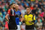 20 August 2017; Referee Maurice Deegan with Aidan O'Shea of Mayo and Kieran Donaghy of Kerry during the GAA Football All-Ireland Senior Championship Semi-Final match between Kerry and Mayo at Croke Park in Dublin. Photo by Piaras Ó Mídheach/Sportsfile