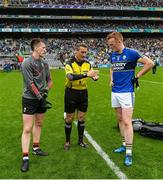 20 August 2017; Referee Maurice Deegan with team captains Cillian O'Connor of Mayo, left, and Johnny Buckley of Kerry before the GAA Football All-Ireland Senior Championship Semi-Final match between Kerry and Mayo at Croke Park in Dublin. Photo by Piaras Ó Mídheach/Sportsfile