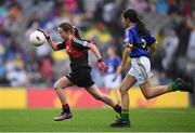 20 August 2017; Lucy Watters of Collon National School, Co Louth, representing Mayo, during the INTO Cumann na mBunscol GAA Respect Exhibition Go Games at half time of the GAA Football All-Ireland Senior Championship Semi-Final match between Kerry and Mayo at Croke Park in Dublin. Photo by Stephen McCarthy/Sportsfile