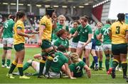 22 August 2017; Ailis Egan of Ireland with the ball after she goes over for her side's first try during the 2017 Women's Rugby World Cup 5th Place Semi-Final match between Ireland and Australia at Kingspan Stadium in Belfast. Photo by Oliver McVeigh/Sportsfile