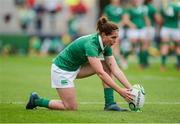 22 August 2017; Nora Stapleton of Ireland sets up to kick a conversion during the 2017 Women's Rugby World Cup 5th Place Semi-Final match between Ireland and Australia at Kingspan Stadium in Belfast. Photo by Oliver McVeigh/Sportsfile