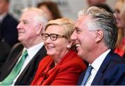 22 August 2017; FAI Chief Executive John Delaney, from right, Tánaiste Frances Fitzgerald TD, and FAI President Tony Fitzgerald during the Football For All Strategic Plan Launch at the Marker Hotel in Dublin.  Photo by Cody Glenn/Sportsfile