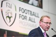 22 August 2017; Colm Young, FAI Senior Council Representative for Football For All, speaks during the Football For All Strategic Plan Launch at the Marker Hotel in Dublin.  Photo by Cody Glenn/Sportsfile