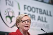 22 August 2017; Tánaiste Frances Fitzgerald TD, speaks during the Football For All Strategic Plan Launch at the Marker Hotel in Dublin.  Photo by Cody Glenn/Sportsfile