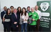 22 August 2017; Pictured are, back row, from left, Oisin Jordan, Football For All National Co-ordinater, Deborah O'Donnell, FAI Steering Comittee, Aine Buggy, South Dublin County Council Partnership, Colm Young, FAI Senior Council member, Miriam O'Callaghan, Paralympics Ireland CEO, Brenda O'Donnell from CARA, John Earley, FAI Senior Council member, Donal Byrne from AIPF and Declan O'Leary, FAI Steering Comittee during the Football For All Strategic Plan Launch at the Marker Hotel in Dublin. Photo by David Fitzgerald/Sportsfile