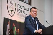 22 August 2017; Glenn Valentine, Tetrarch Hospitality, speaks during the Football For All Strategic Plan Launch at the Marker Hotel in Dublin. Photo by Cody Glenn/Sportsfile