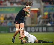 22 August 2017; Lenaig Corson of France is tackled by Emily Scarratt of England during the 2017 Women's Rugby World Cup Semi-Final match between England and France at Kingspan Stadium in Belfast. Photo by Oliver McVeigh/Sportsfile