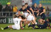 22 August 2017; Marjorie Mayans of France is tackled by Marlie Packer and Alex Matthews of England during the 2017 Women's Rugby World Cup Semi-Final match between England and France at Kingspan Stadium in Belfast. Photo by Oliver McVeigh/Sportsfile