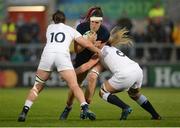 22 August 2017; Lenaig Corson of France is tackled by Katy Mclean and Alex Matthews of England during the 2017 Women's Rugby World Cup Semi-Final match between England and France at Kingspan Stadium in Belfast. Photo by Oliver McVeigh/Sportsfile