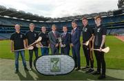 23 August 2017; In attendance at the Applegreen All-Ireland Hurling 7s launch, are, from left, Dublin hurler Fergal Whitely, Tipperary hurler Noel McGrath, Dublin hurler David O'Callaghan, Mark Lohan, Chairman of the Applegreen All Ireland Hurling 7s Committee, Peter Walsh, Kilmacud Crokes Hurling Chairman, Conor Lucey, Applegreen, Kilkenny hurler Robert Lennon, and Dublin hurler Cian Mac Gabhann, at Croke Park in Dublin. Photo by Piaras Ó Mídheach/Sportsfile