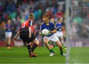 20 August 2017; Connor Meaney of Lissycasey National School, Co Clare, representing Kerry, ande Jamie Nangle of St.Patrick's B.N.S. Ringsend, Co Dublin, representing Mayo, , during the INTO Cumann na mBunscol GAA Respect Exhibition Go Games at half time during the GAA Football All-Ireland Senior Championship Semi-Final match between Kerry and Mayo at Croke Park in Dublin. Photo by Ray McManus/Sportsfile