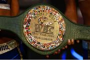 23 August 2017; A detailed view of the belt that Conor McGregor and Floyd Mayweather Jr will fight for during a news conference at the MGM Grand in Las Vegas, USA, ahead of their super welterweight boxing match at T-Mobile Arena in Las Vegas on Saturday August 26. Photo by Stephen McCarthy/Sportsfile