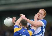 20 May 2012; Padraig Clancy, Laois, is tackled by Barry Gilleran, Longford. Leinster GAA Football Senior Championship, Longford v Laois, Pearse Park, Longford. Picture credit: Matt Browne / SPORTSFILE