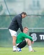20 May 2012; Republic of Ireland assistant manager Marco Tardelli with Damien Duff during squad training ahead of their International Friendly against Bosnia & Herzegovina on Saturday. Republic of Ireland squad training, Gannon Park, Malahide, Co. Dublin. Picture credit: Ray Lohan / SPORTSFILE