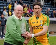 20 May 2012; Rory Kavanagh receives a special presention for his 100th appearance for Donegal from Donegal Chairman PJ McGowan after the game. Ulster GAA Football Senior Championship Preliminary Round, Cavan v Donegal, Kingspan Breffni Park, Cavan. Picture credit: Oliver McVeigh / SPORTSFILE