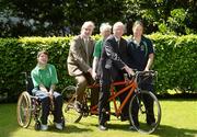 21 May 2012; The Irish Sports Council today announced it will provide €700,000 to support the High Performance Plan for Paralympics Ireland. In addition individual athletes will receive €625,000 in grants through the International Carding Scheme. With 100 days to go to the opening ceremony for the 2012 Paralympics games details were provided on the key events and targets including a team of 40 aiming to win 5 medals at the games. Pictured at the announcement are Boccia athlete Gay Shelly, left, cyclists Catherine Walsh and Fran Meehan, right, with Chairman of the Irish Sports Council Kieran Mulvey, left, and Chief Executive of the Irish Sports Council John Treacy. Berkeley Court Hotel, Dublin. Picture credit: Oliver McVeigh / SPORTSFILE