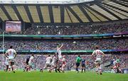 19 May 2012; Dan Tuohy, Ulster, wins possession in a line-out ahead of Brad Thorn, Leinster. Heineken Cup Final, Leinster v Ulster, Twickenham Stadium, Twickenham, England. Picture credit: Diarmuid Greene / SPORTSFILE