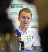21 May 2012; Republic of Ireland's Aiden McGeady speaking to the media during a mixed zone. Republic of Ireland Mixed Zone, Gannon Park, Malahide, Co. Dublin. Photo by Sportsfile
