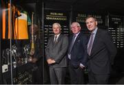 24 August 2017; Uachtarán Chumann Lúthchleas Gael Aogán Ó Fearghail, left, with former Kilkenny hurler Frank Cummins, centre, and former Offaly hurler Padraig Horan during the GAA Museum Hall of Fame – Announcement of 2017 Inductees event at Croke Park in Dublin. Photo by Matt Browne/Sportsfile