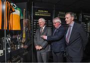 24 August 2017; Uachtarán Chumann Lúthchleas Gael Aogán Ó Fearghail, left, with former Kilkenny hurler Frank Cummins, centre, and former Offaly hurler Padraig Horan during the GAA Museum Hall of Fame – Announcement of 2017 Inductees event at Croke Park in Dublin. Photo by Matt Browne/Sportsfile