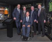 24 August 2017; Uachtarán Chumann Lúthchleas Gael Aogán Ó Fearghail second from left, with from left, former Kerry footballer Jack O'Shea, former Offaly footballer Matt Connor, and former Offaly hurler Padraig Horan, along with former Kilkenny hurler Frank Cummins, during the GAA Museum Hall of Fame – Announcement of 2017 Inductees event at Croke Park in Dublin. Photo by Matt Browne/Sportsfile