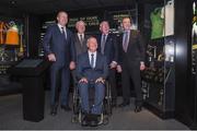 24 August 2017; Uachtarán Chumann Lúthchleas Gael Aogán Ó Fearghail second from left, with from left, former Kerry footballer Jack O'Shea, former Offaly footballer Matt Connor, and former Offaly hurler Padraig Horan, along with former Kilkenny hurler Frank Cummins, during the GAA Museum Hall of Fame – Announcement of 2017 Inductees event at Croke Park in Dublin. Photo by Matt Browne/Sportsfile