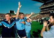 17 September 1995; Charlie Redmond of Dublin, who was earlier sent off in the game, celebrates victory over Tyrone after the final whistle in the All Ireland Final match between Dublin and Tyrone at Croke Park in Dublin. Photo by Ray McManus/Sportsfile