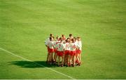 17 September 1995; The Tyrone team in a huddle ahead of the GAA Football All-Ireland Senior Champtionship Final match between Dublin and Tyrone at Croke Park in Dublin. Photo by Ray McManus/Sportsfile