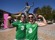 25 August 2017; Conor McGregor supporters Rob O’Flaherty, left, and Darragh Lombard, from Fermoy, Co Cork, prior to the weigh-in for the super welterweight boxing match bewteen Floyd Mayweather Jr and Conor McGregor at T-Mobile Arena in Las Vegas, USA. Photo by Stephen McCarthy/Sportsfile