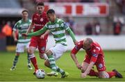 25 August 2017; Graham Burke of Shamrock Rovers in action against Alan Byrne of Shelbourne during the Irish Daily Mail FAI Cup Second Round match between Shelbourne and Shamrock Rovers at Tolka Park, in Dublin. Photo by David Fitzgerald/Sportsfile