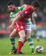 25 August 2017; Aidan Collins of Shelbourne in action against Brandon Miele of Shamrock Rovers during the Irish Daily Mail FAI Cup Second Round match between Shelbourne and Shamrock Rovers at Tolka Park, in Dublin. Photo by David Fitzgerald/Sportsfile