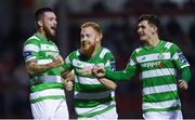 25 August 2017; Brandon Miele of Shamrock Rovers celebrates after scoring his side's first goal with team-mates Trevor Clarke, right, and Ryan Connolly during the Irish Daily Mail FAI Cup Second Round match between Shelbourne and Shamrock Rovers at Tolka Park, in Dublin. Photo by David Fitzgerald/Sportsfile
