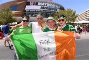 25 August 2017; Conor McGregor supporters, from left, Tom Fogarty, Conor Byrne, Brian Slevin and Cian Conway, all from Castleknock, Co Dublin, prior to the weigh-in for the super welterweight boxing match bewteen Floyd Mayweather Jr and Conor McGregor at T-Mobile Arena in Las Vegas, USA. Photo by Stephen McCarthy/Sportsfile