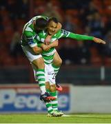 25 August 2017; Graham Burke of Shamrock Rovers celebrates after scoring his side's second goal with David McAllister during the Irish Daily Mail FAI Cup Second Round match between Shelbourne and Shamrock Rovers at Tolka Park, in Dublin. Photo by David Fitzgerald/Sportsfile